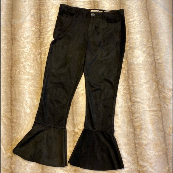Bell Bottom Classic Retro High Waist Cropped Flared Raw Hem Pants Black - Picture 4 of 13